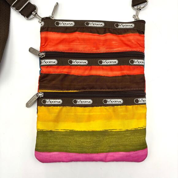 LeSportsac Multicolor Bag 3 Zip Crossbody Purse Rainbow Striped Boho Retro Y2K - Picture 2 of 9